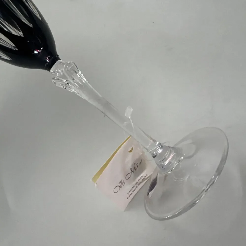 Set of 5 Le Stelle Cristal Design Black Glasses Champagne Flutes Cut to Clear - Picture 8 of 12